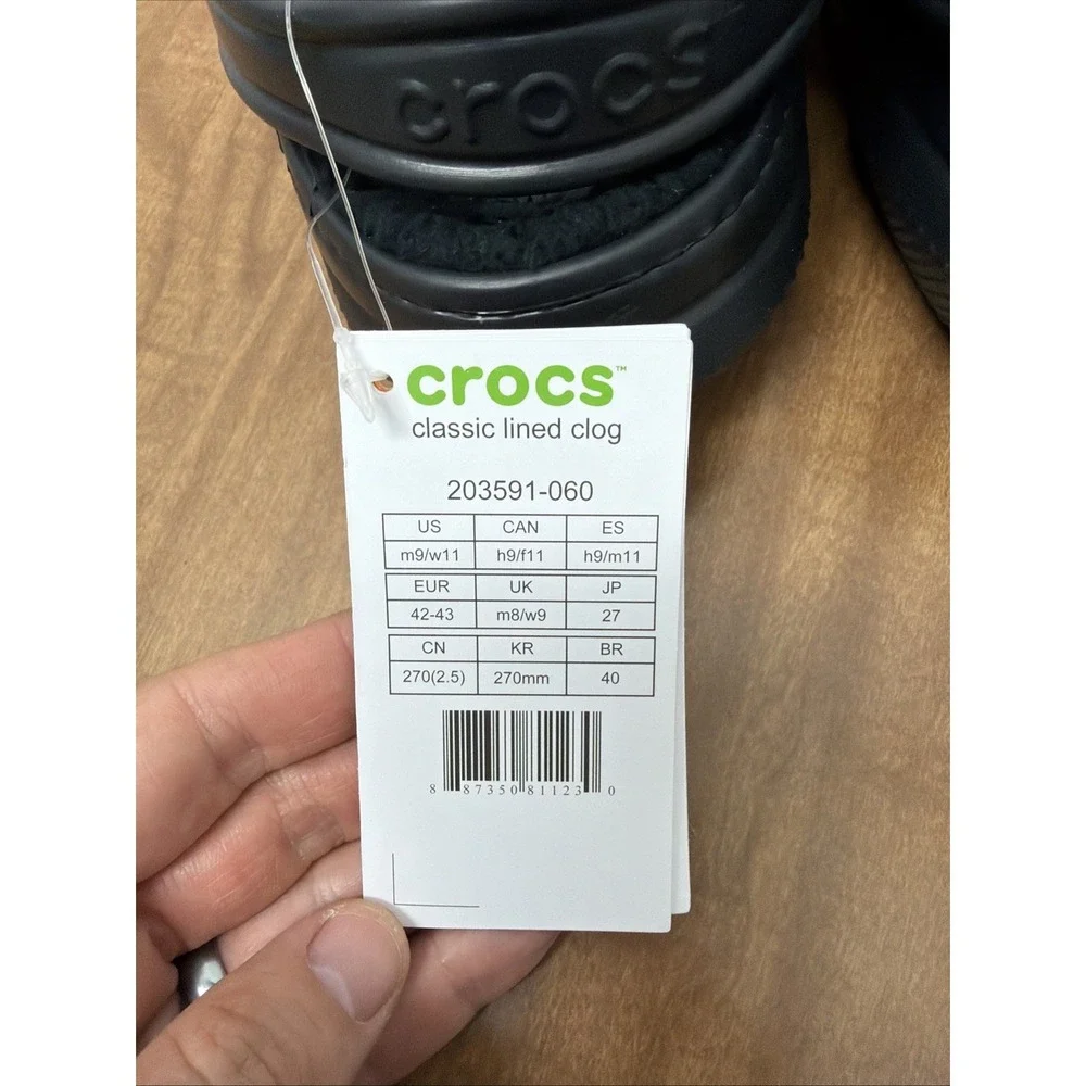 Crocs Classic Fleece Lined Fuzzy Clog Black US M9/W11 NWT slip on‎ warm comfy
